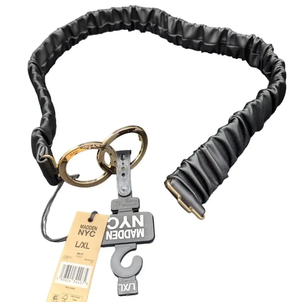 Madden NYC belt Womens Extra Large Black Stretch Gold Double Circle buckle